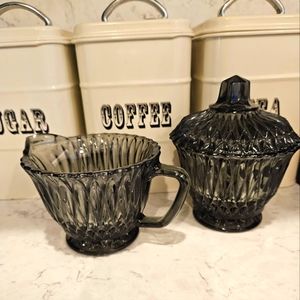 Vintage Indiana Glass Co. Smoke Grey Sugar & Cream Set